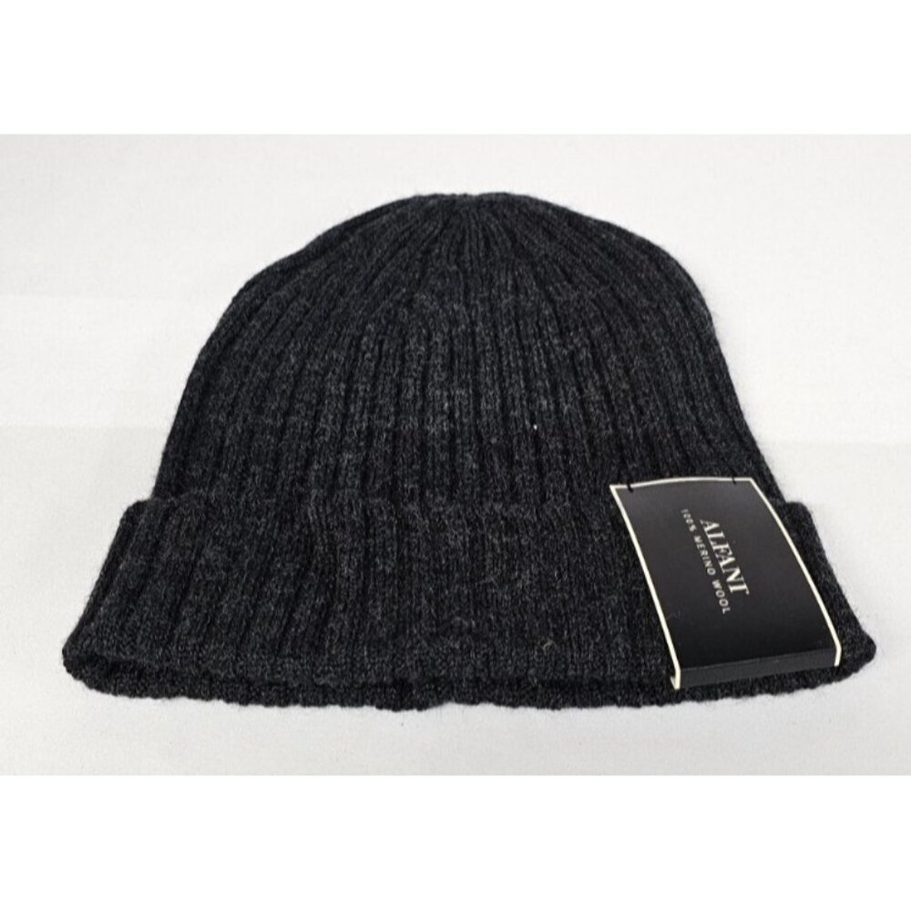 ALFANI Men's Black Dressy Solid Ribbed-Knit Beanie Hat Cap NEW